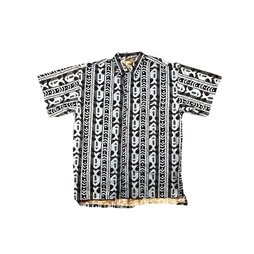 Vtg Wrangler Rugged Wear 90's Blue Aztec Button Down Shirt Men's Size M READ